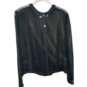 New Port News Styleworks Sheer Black Button Down Top sz 8